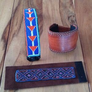 Native American leather beaded bracelet lot